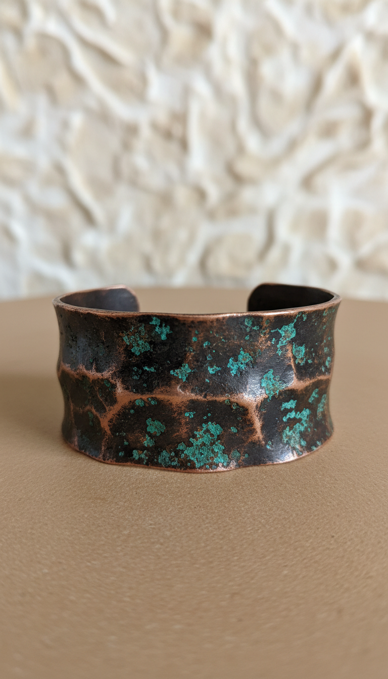 Wide Patina Copper Cuff Bracelet