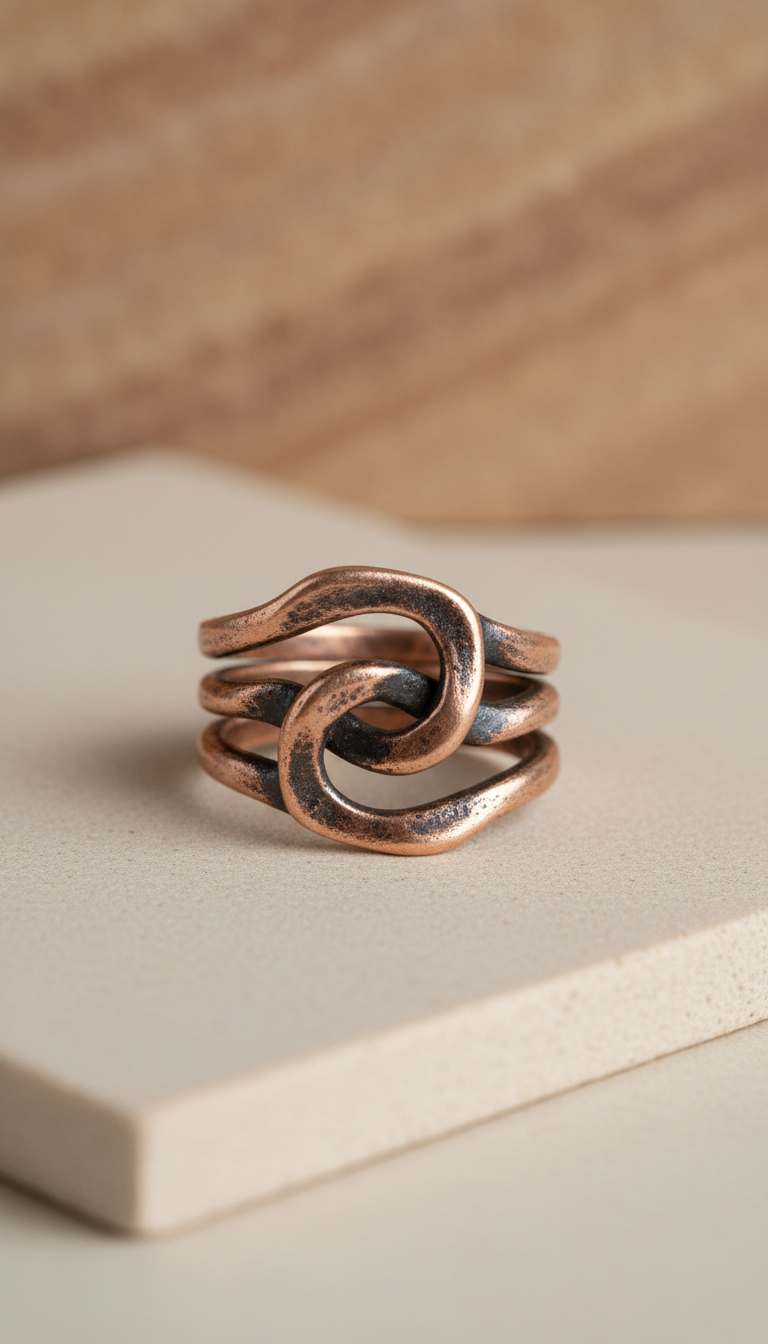 Minimalist Sculpted Copper Stacking Rings Set
