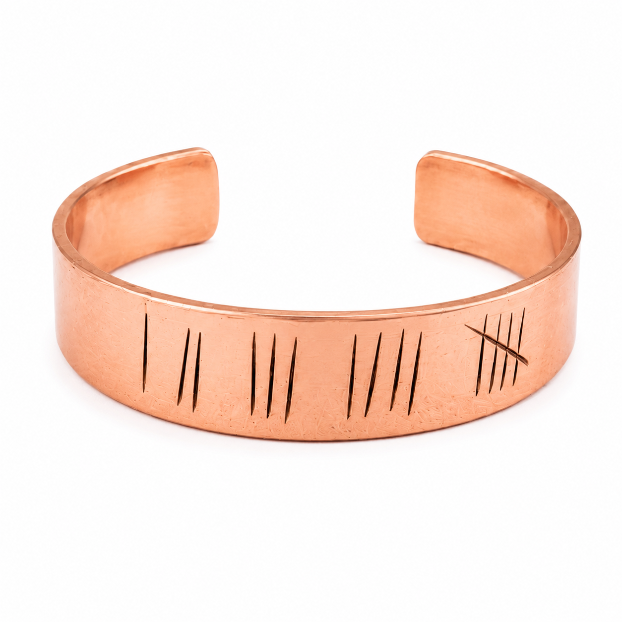 Engraved Copper Cuff Bracelet, Rustic Tally Mark Unisex Jewelry, Adjustable Handmade Bangle