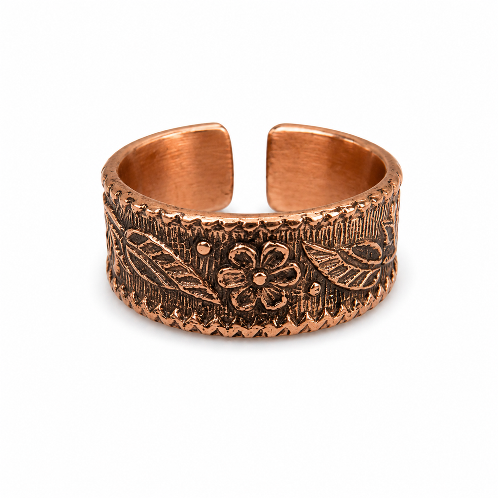 Handmade Rustic Floral Copper Thumb Ring