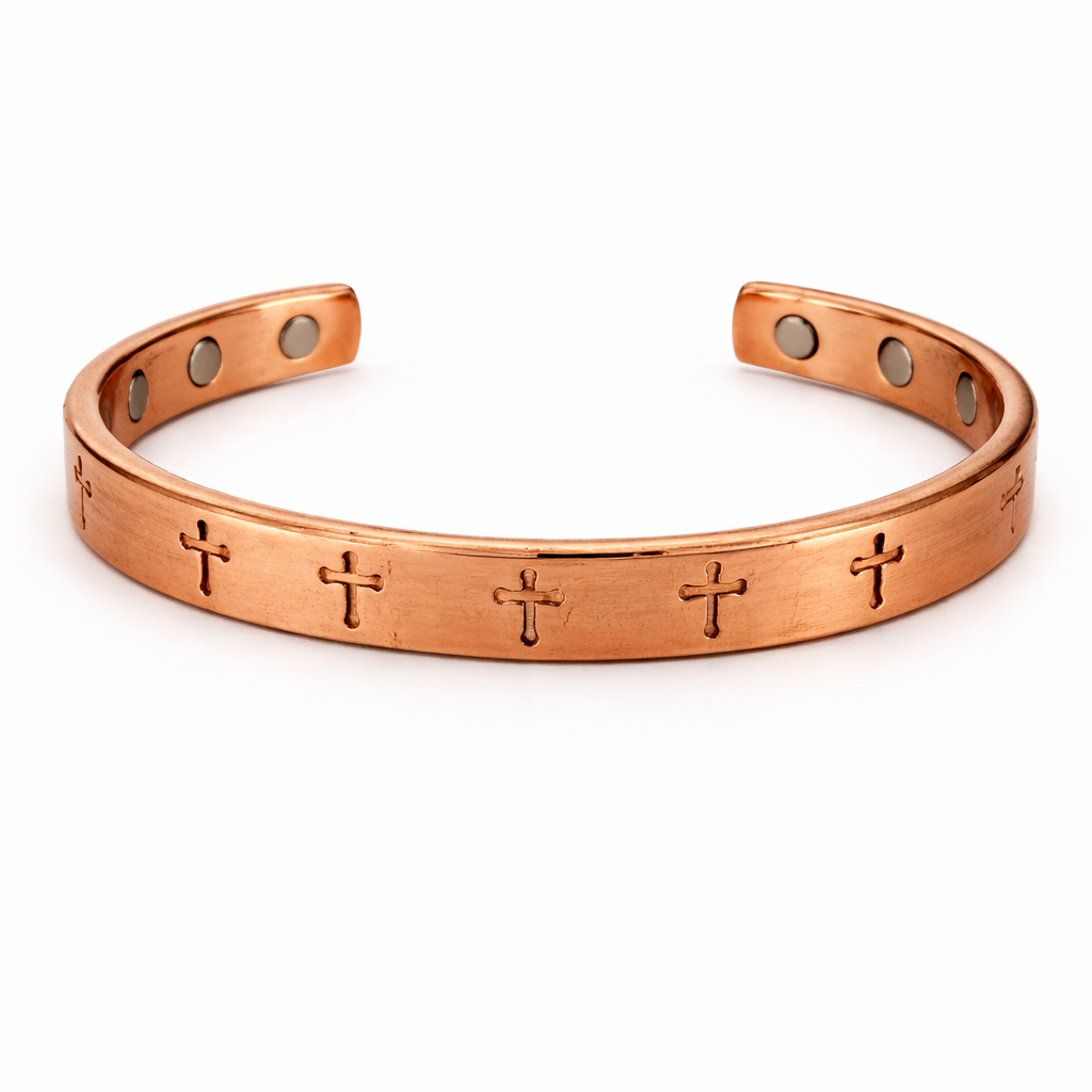 Handmade Engraved Copper Cross Cuff Bracelet