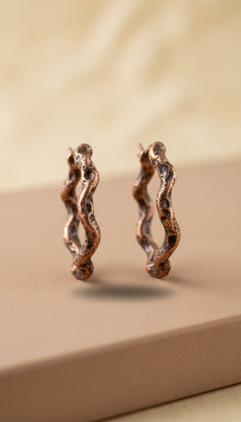 Twisted Organic Copper Hoop Earrings