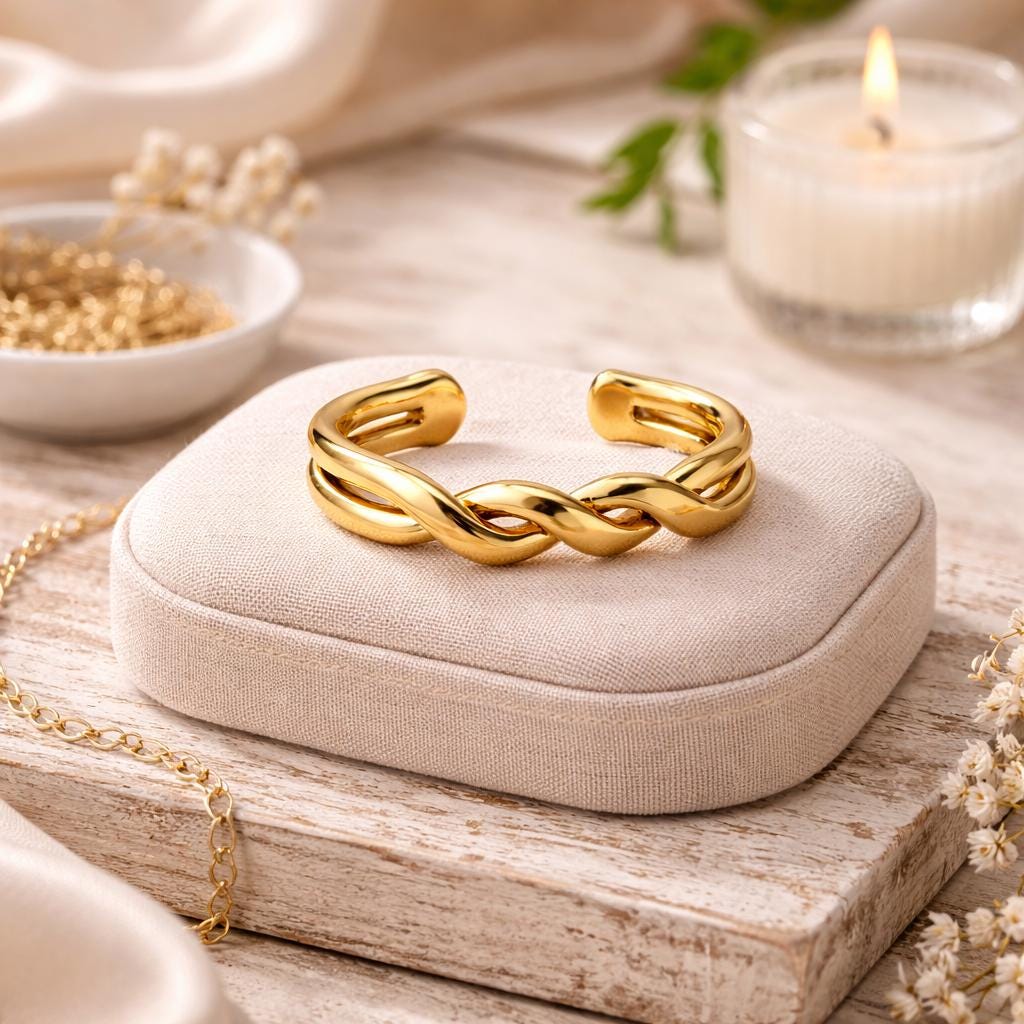 Gold Plated Twisted Ring – Minimalist Braided Band, Elegant Everyday Jewelry