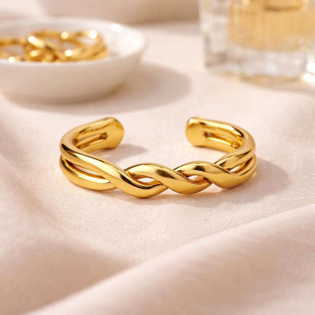 Gold Plated Twisted Ring – Minimalist Braided Band, Elegant Everyday Jewelry