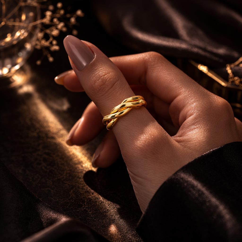 Gold Plated Twisted Ring – Minimalist Braided Band, Elegant Everyday Jewelry