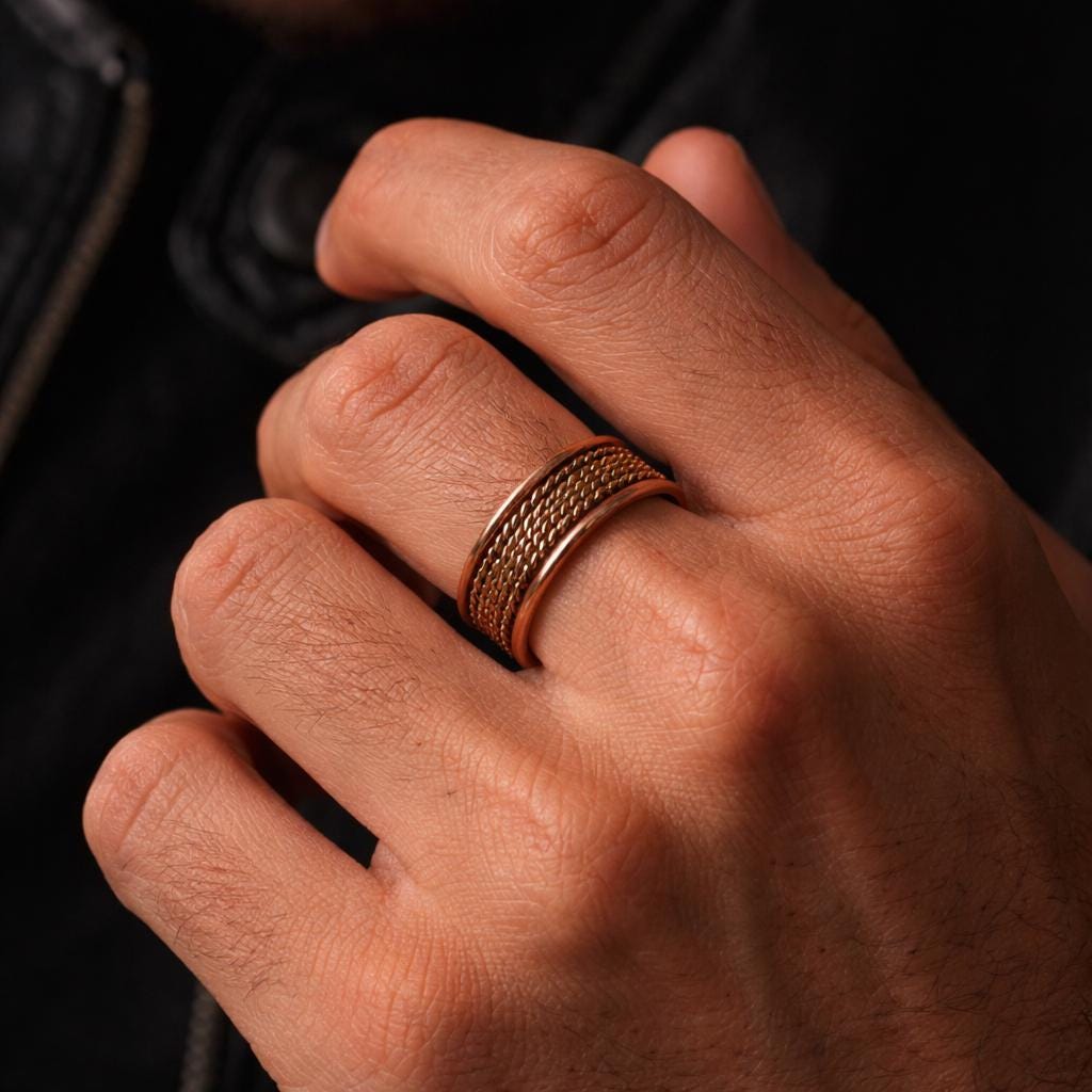 Handcrafted Copper Ring for Men, Adjustable Rustic Band, Minimal Artisan Jewelry