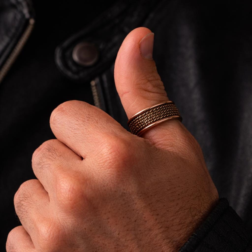 Handcrafted Copper Ring for Men, Adjustable Rustic Band, Minimal Artisan Jewelry