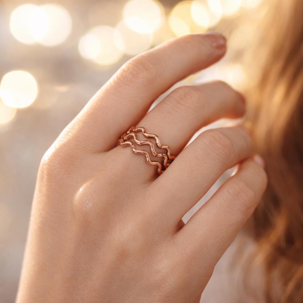 Hand Hammered Copper Wave Ring, Open Band, Boho Jewelry