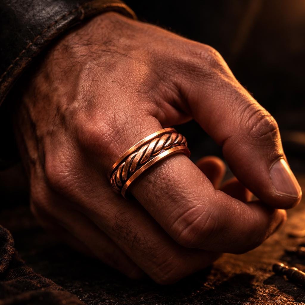 Handmade Braided Copper Ring, Adjustable Rustic Copper Band, Artisan Minimal Jewelry