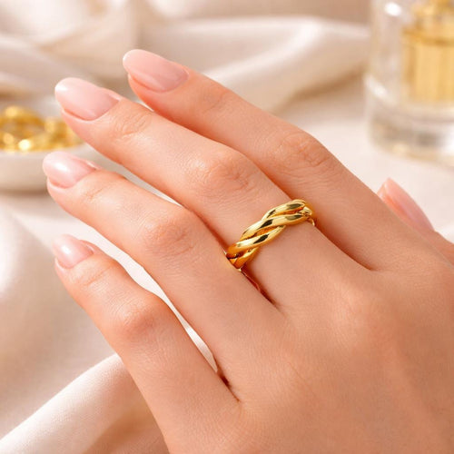 Gold Plated Minimalist Braided Twisted Ring