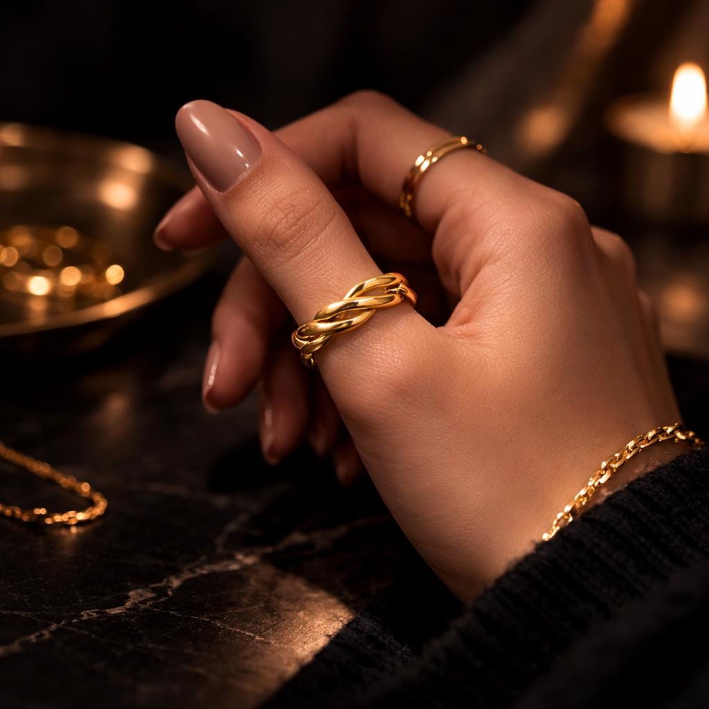 Gold Plated Twisted Ring – Minimalist Braided Band, Elegant Everyday Jewelry