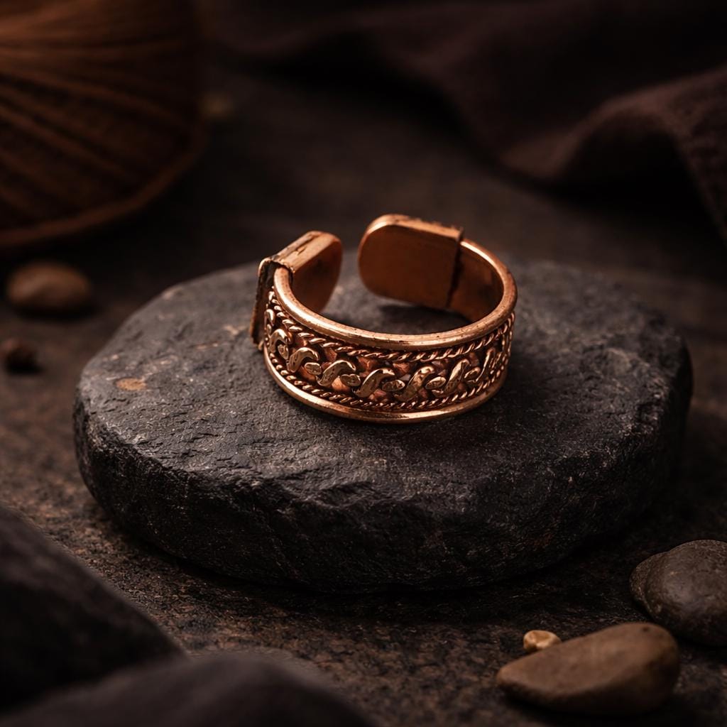 Handmade Rustic Copper Ring, Adjustable Open Band, Boho Style Copper Jewelry