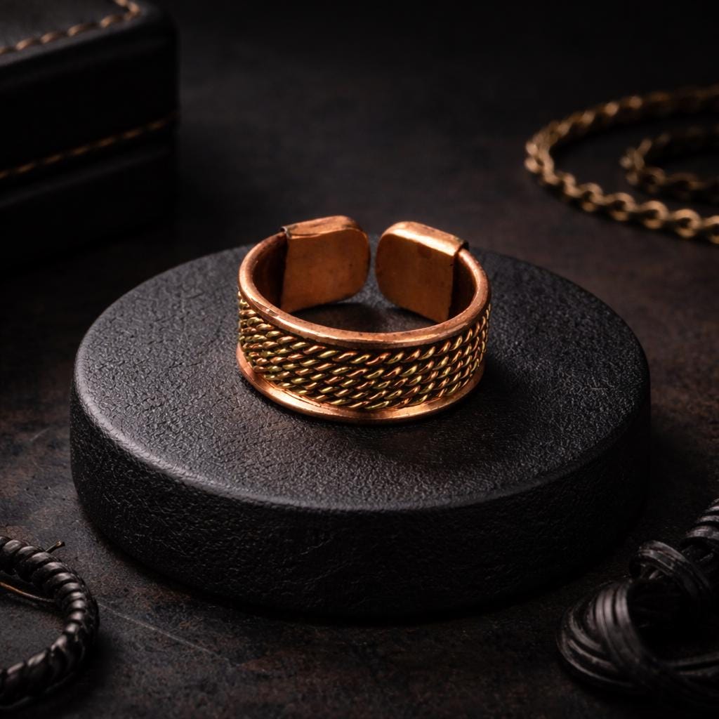 Handcrafted Copper Ring for Men, Adjustable Rustic Band, Minimal Artisan Jewelry