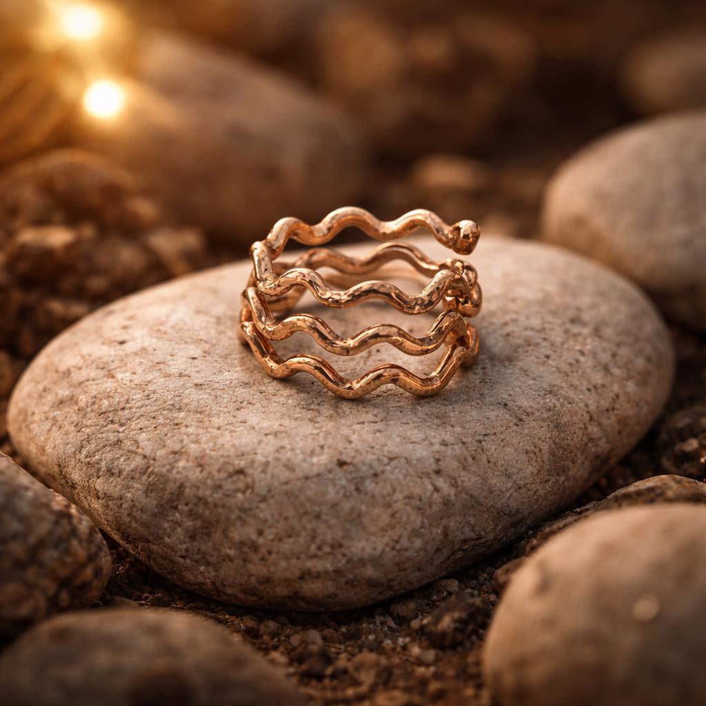 Hand Hammered Copper Wave Ring, Open Band, Boho Jewelry