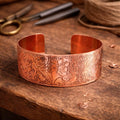 Engraved Floral Copper Cuff Bracelet – Adjustable Kara Handmade Jewelry