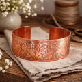 Engraved Floral Copper Cuff Bracelet