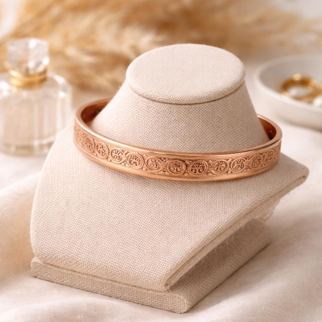Engraved Floral Copper Cuff Bracelet | Vintage Style Adjustable Bangle