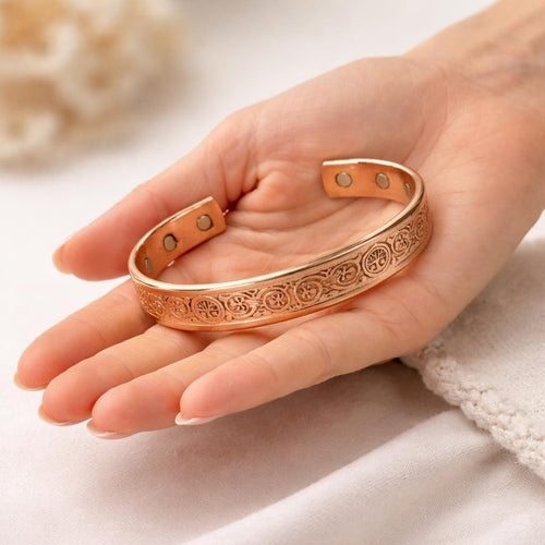Engraved Floral Copper Cuff Bracelet | Vintage Style Adjustable Bangle