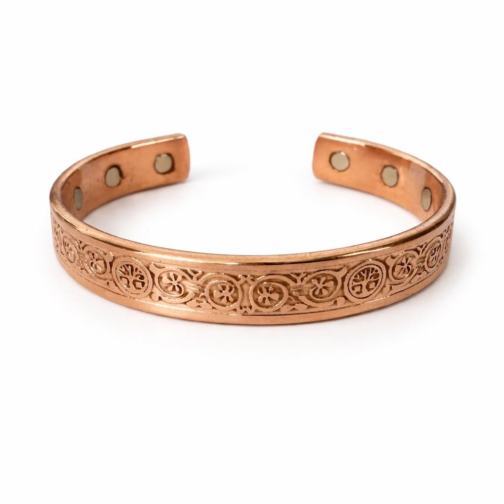 Engraved Floral Copper Cuff Bracelet | Vintage Style Adjustable Bangle