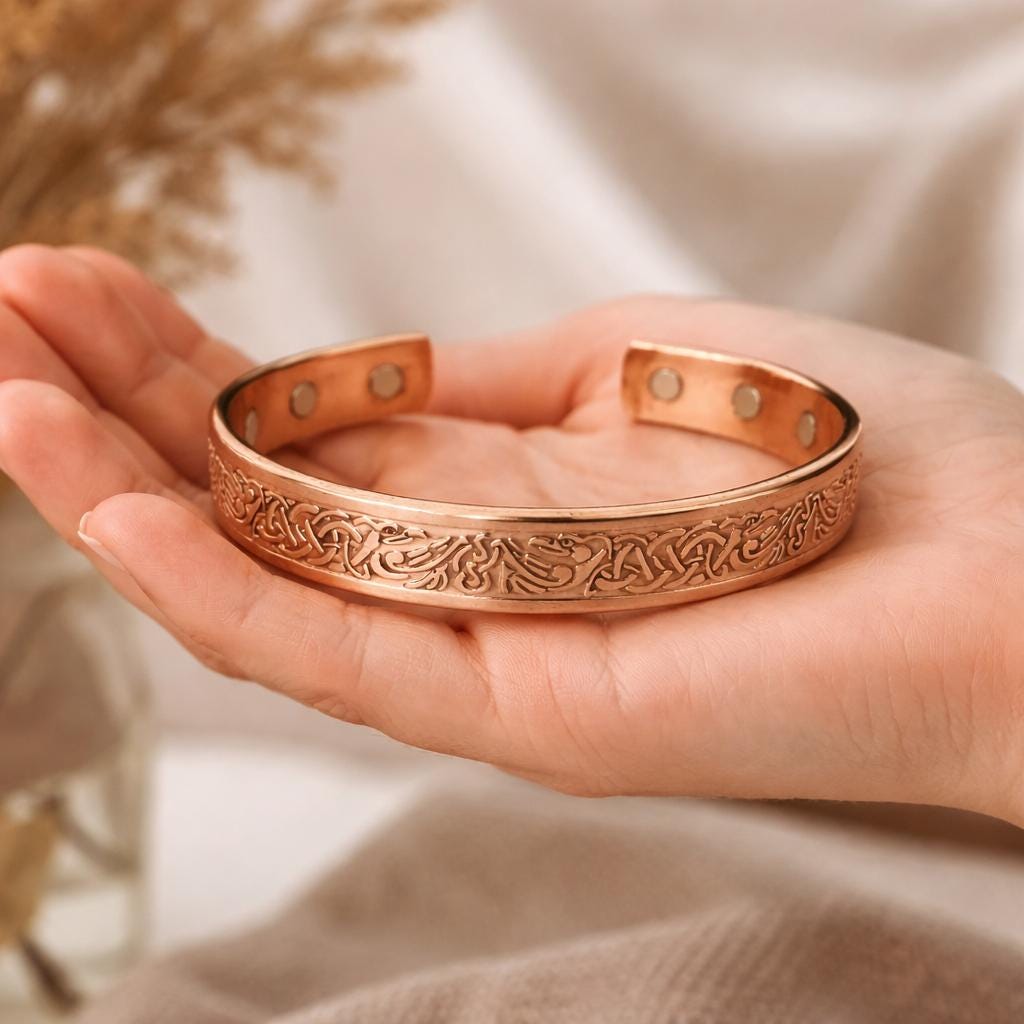Handmade Copper Bracelet for Her | Engraved Celtic Design Cuff | Adjustable Copper Bangle