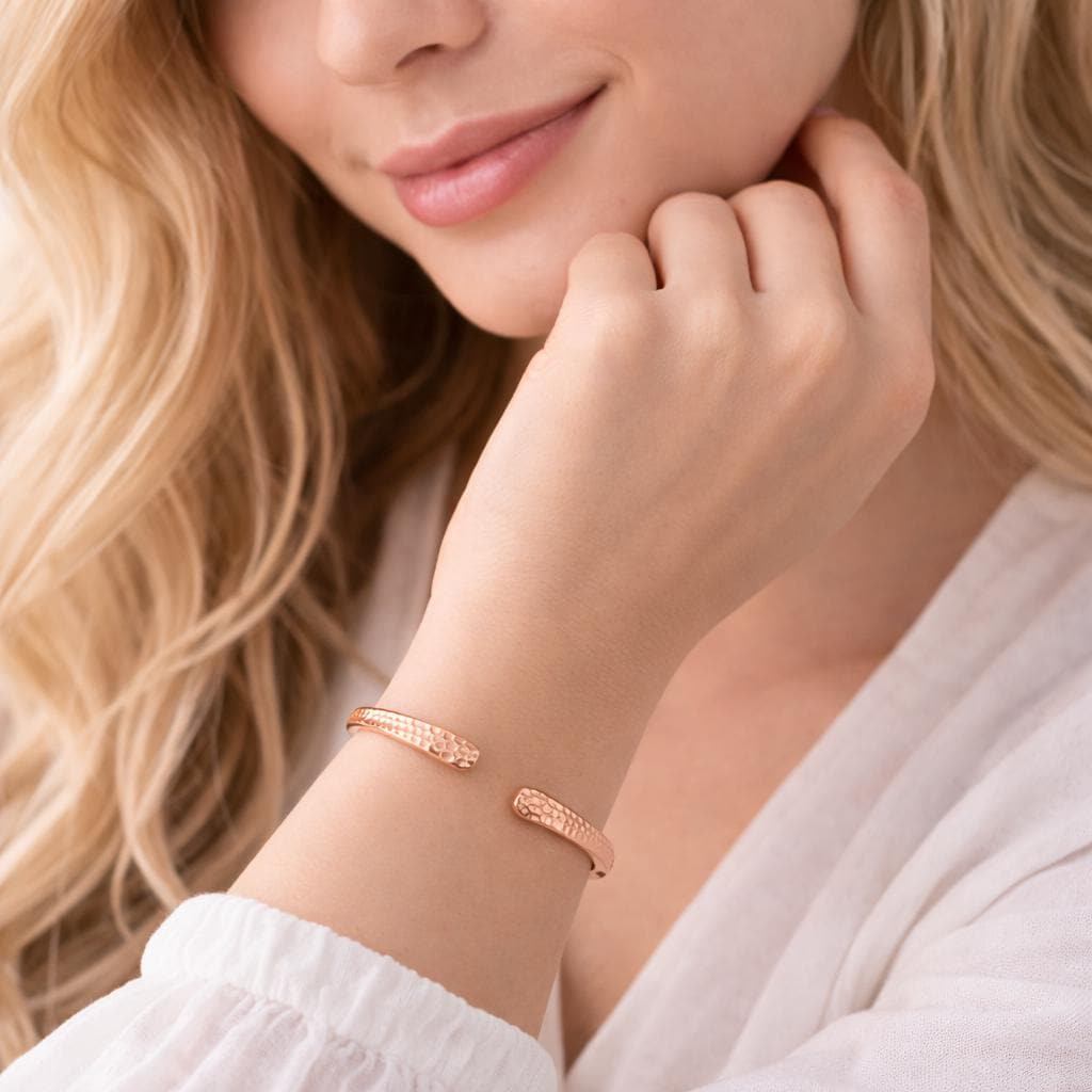 Hammered Copper Cuff Bracelet for Women, Handmade Adjustable Open Bangle, Minimalist Rustic Jewelry Gift