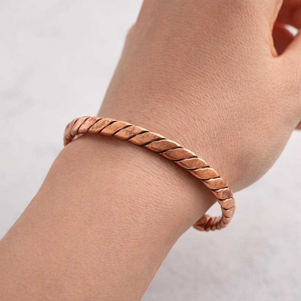 Handmade Twisted Copper Cuff Bracelet – Rustic Rope Design, Adjustable Fit Unixes Cuff