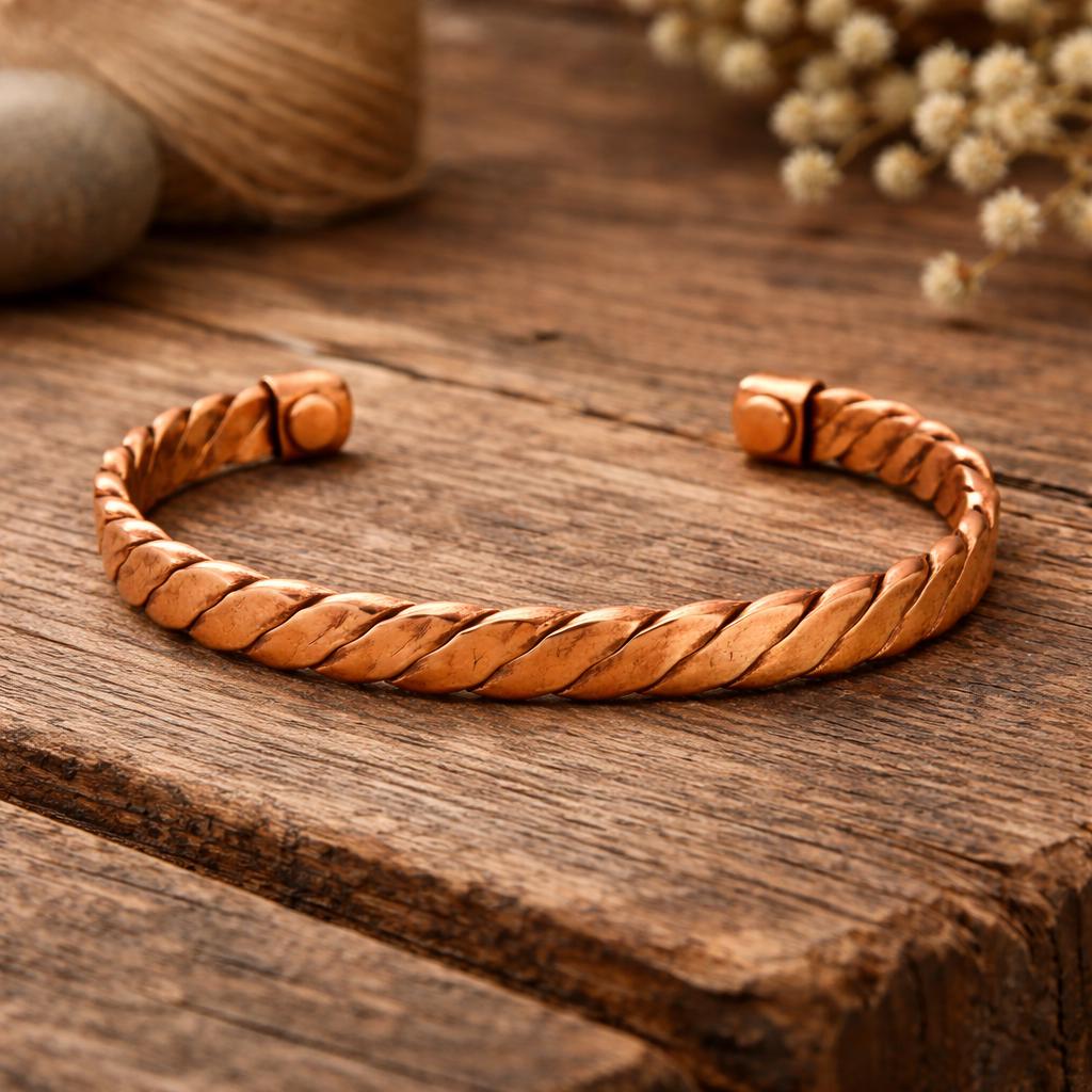 Handmade Twisted Copper Cuff Bracelet – Rustic Rope Design, Adjustable Fit Unixes Cuff