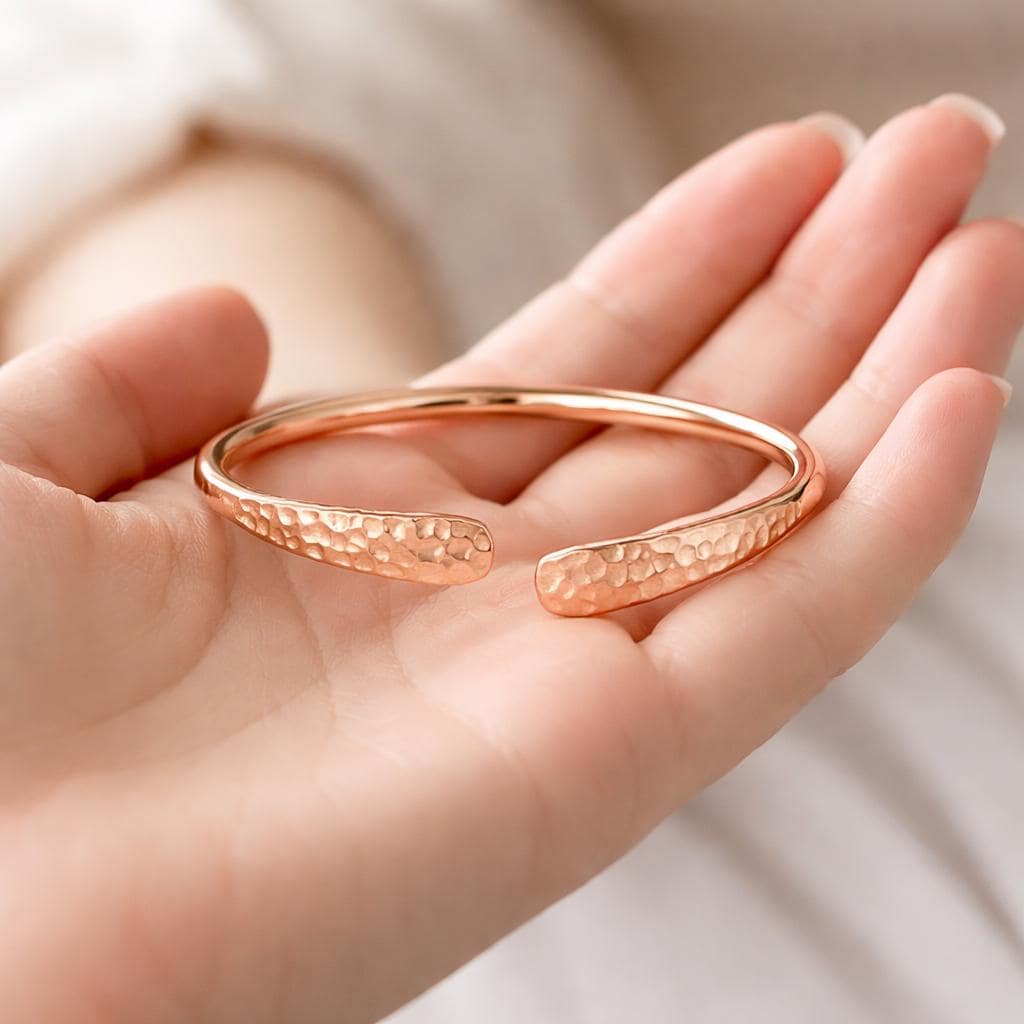 Hammered Copper Cuff Bracelet for Women, Handmade Adjustable Open Bangle, Minimalist Rustic Jewelry Gift