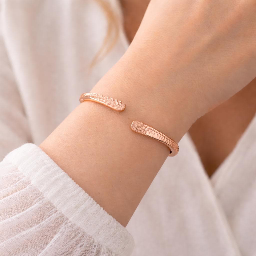Hammered Copper Cuff Bracelet for Women, Handmade Adjustable Open Bangle, Minimalist Rustic Jewelry Gift