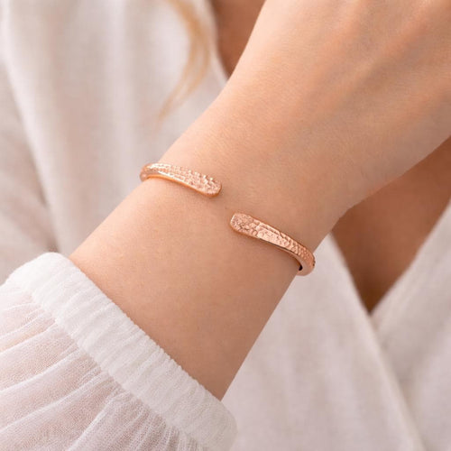Hammered Copper Adjustable Open Bangle Cuff Bracelet for Women