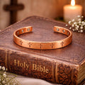 Engraved Copper Cross Cuff Bracelet | Hand Made Copper Bangle, Unisex Open Cuff Bracelet, Spiritual Jewelry