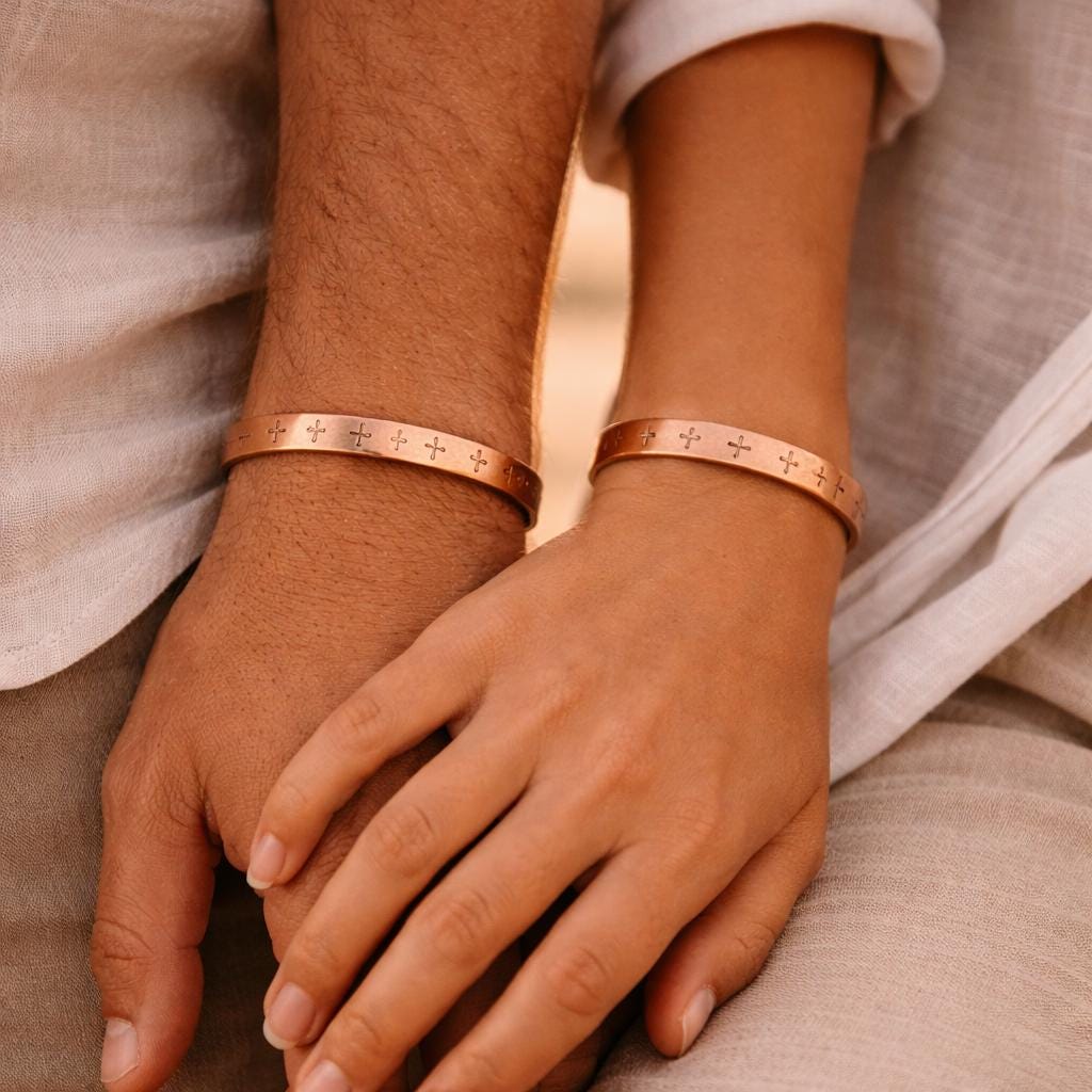 Engraved Copper Cross Cuff Bracelet | Hand Made Copper Bangle, Unisex Open Cuff Bracelet, Spiritual Jewelry