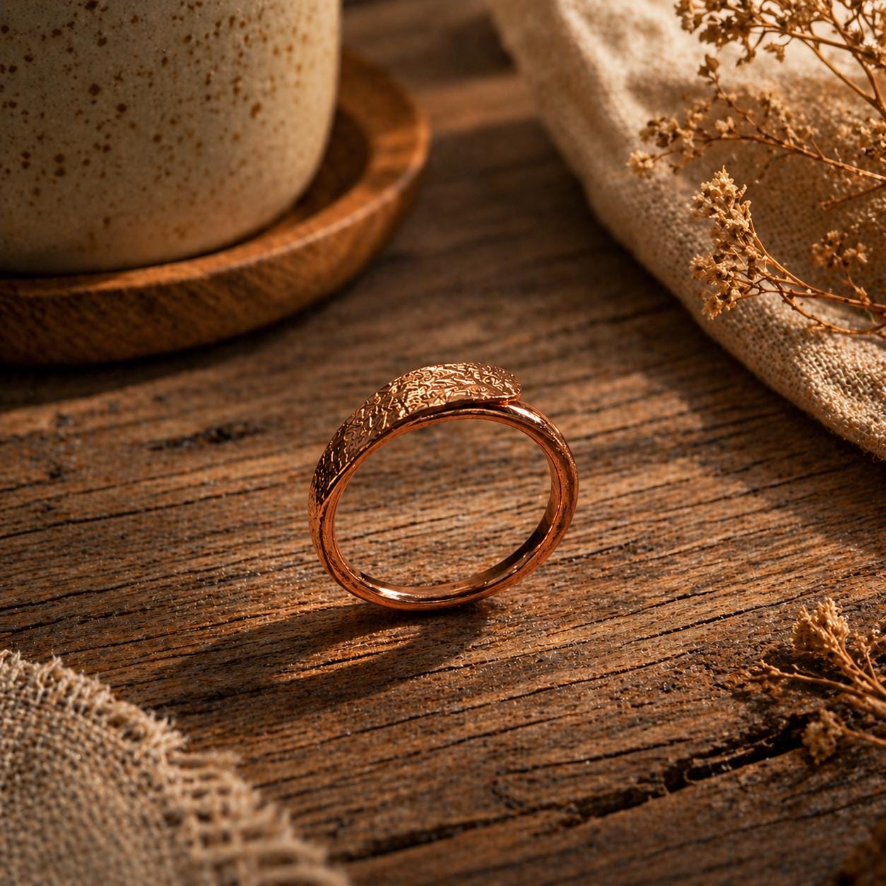 Textured Copper Spinner Ring, Slim Fidget Band, Handmade Anxiety Relief Jewelry