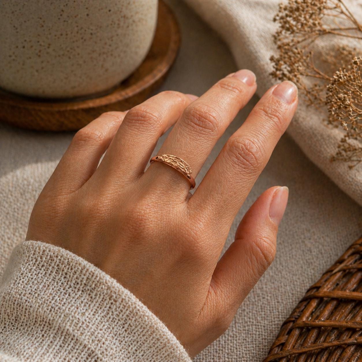 Textured Copper Spinner Ring, Slim Fidget Band, Handmade Anxiety Relief Jewelry