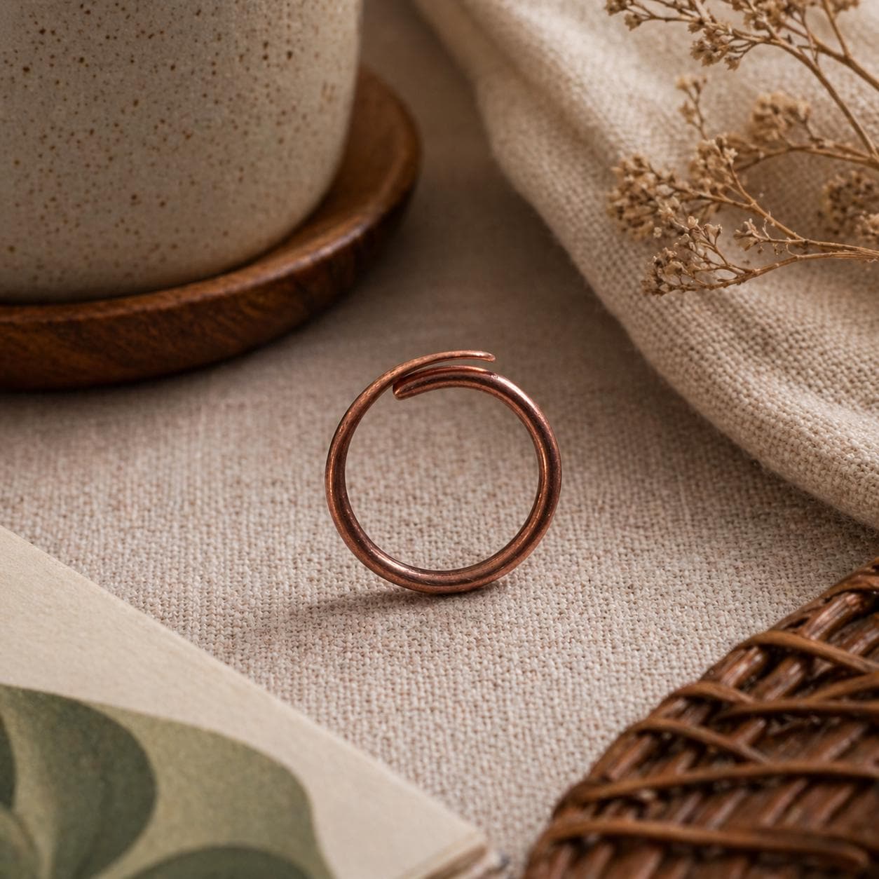 Textured Copper Spinner Ring, Slim Fidget Band, Handmade Anxiety Relief Jewelry