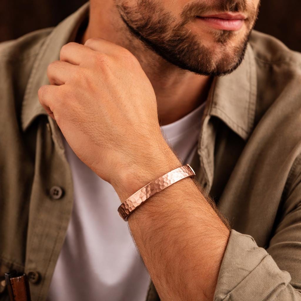 Hammered Copper Cuff Bracelet | Adjustable Unisex Rustic Jewelry