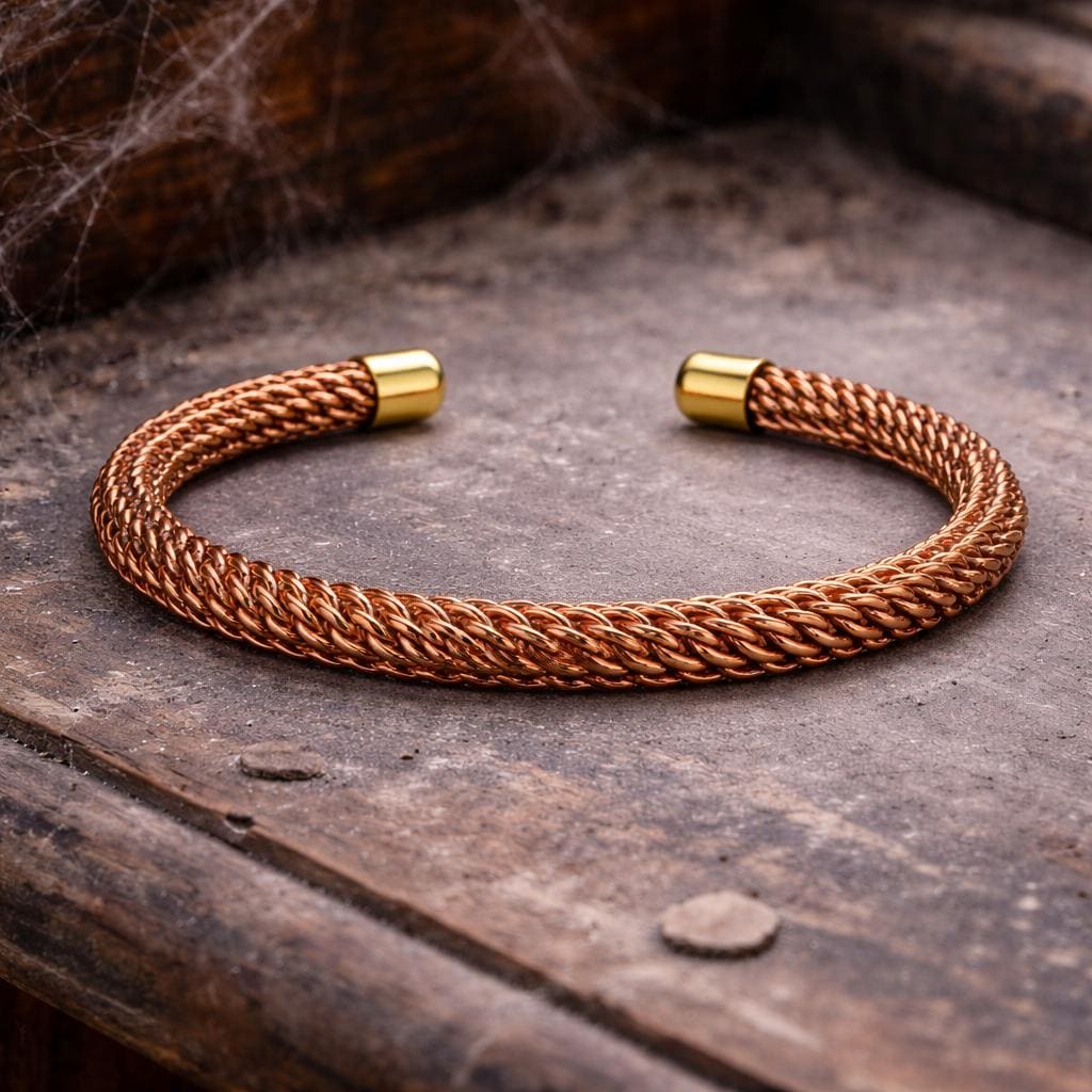 Hand-Finished Braided Copper Cuff Bracelet – Rustic Men's Artisan Jewelry