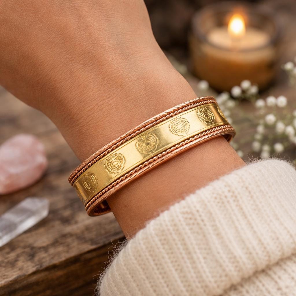 Handmade 7 Chakra Copper Cuff Bracelet – Adjustable Artisan Boho Jewelry