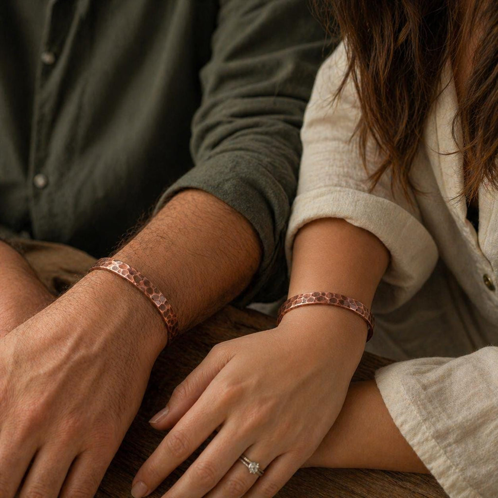 Hammered Copper Cuff Bracelet, Vintage Style, Adjustable Unisex Wristband, Magnetic Therapy