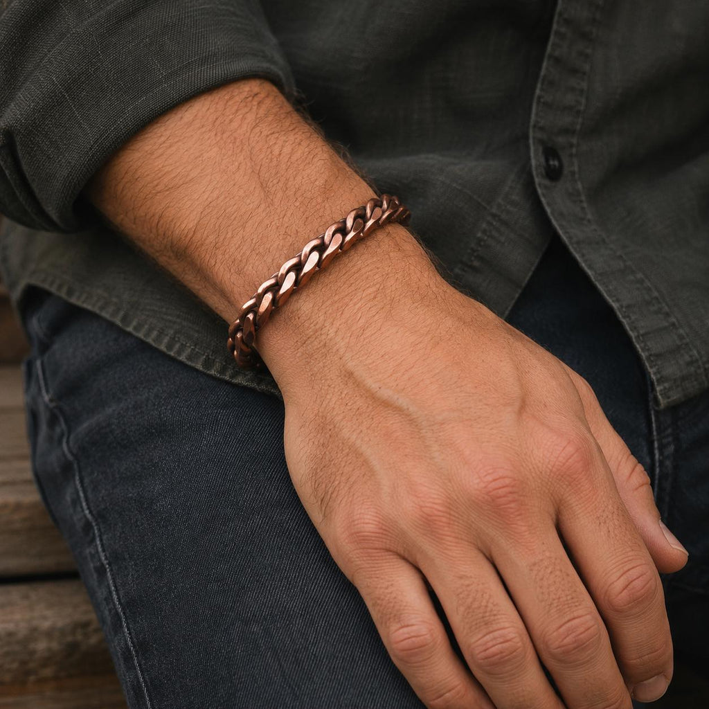 Handmade Braided Copper Cuff Bracelet, Rustic Adjustable Cuff for Men