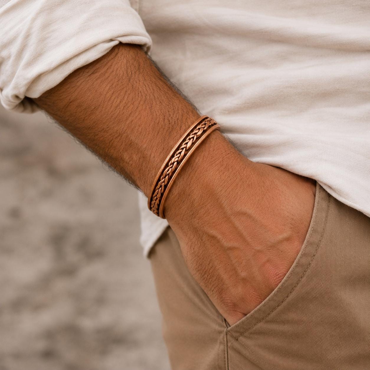 Handmade Copper Cuff Bracelet | Braided Unisex Cuff | Adjustable Rustic Jewelry for Men Women