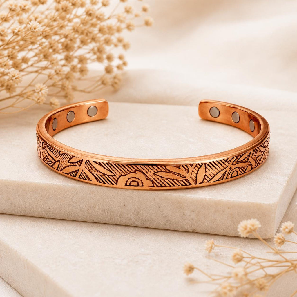 Engraved Copper Cuff Bracelet | Adjustable Artisan Bangle, Minimalist Style