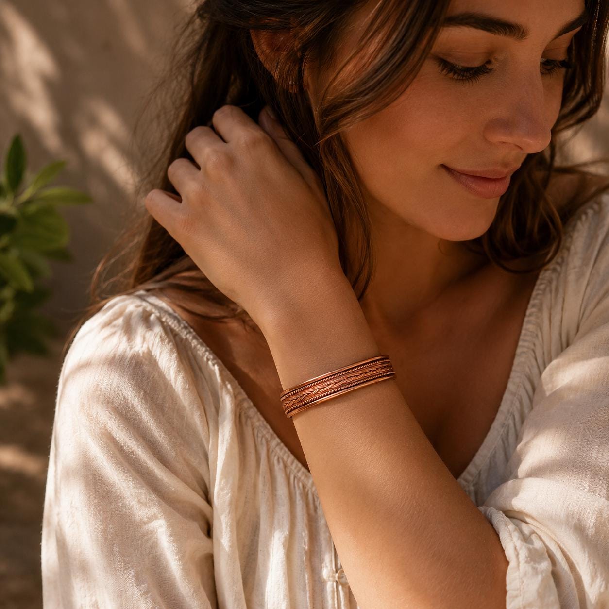 Handmade Copper Braided Cuff Bracelet, Adjustable Kara Jewelry