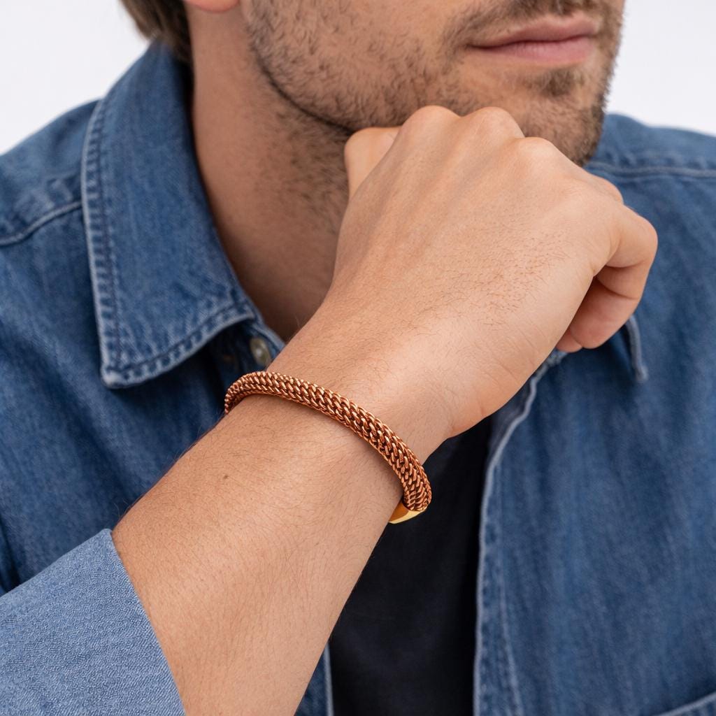 Hand-Finished Braided Copper Cuff Bracelet – Rustic Men's Artisan Jewelry