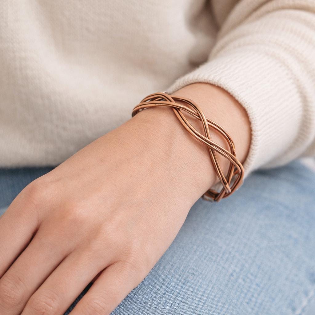 Handmade Copper Cuff Bracelet for Women – Adjustable Wire Wrap Bangle – Minimalist Jewelry Gift
