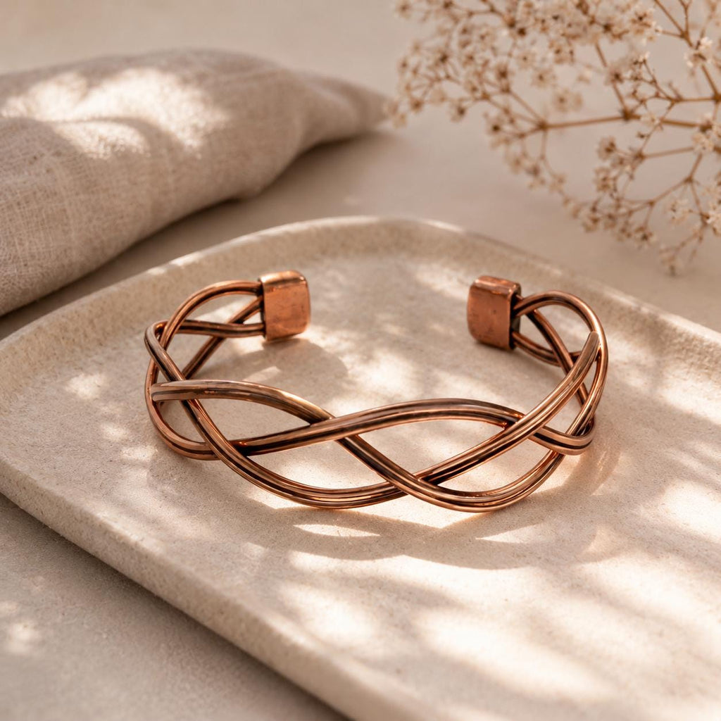 Handmade Copper Cuff Bracelet for Women – Adjustable Wire Wrap Bangle – Minimalist Jewelry Gift