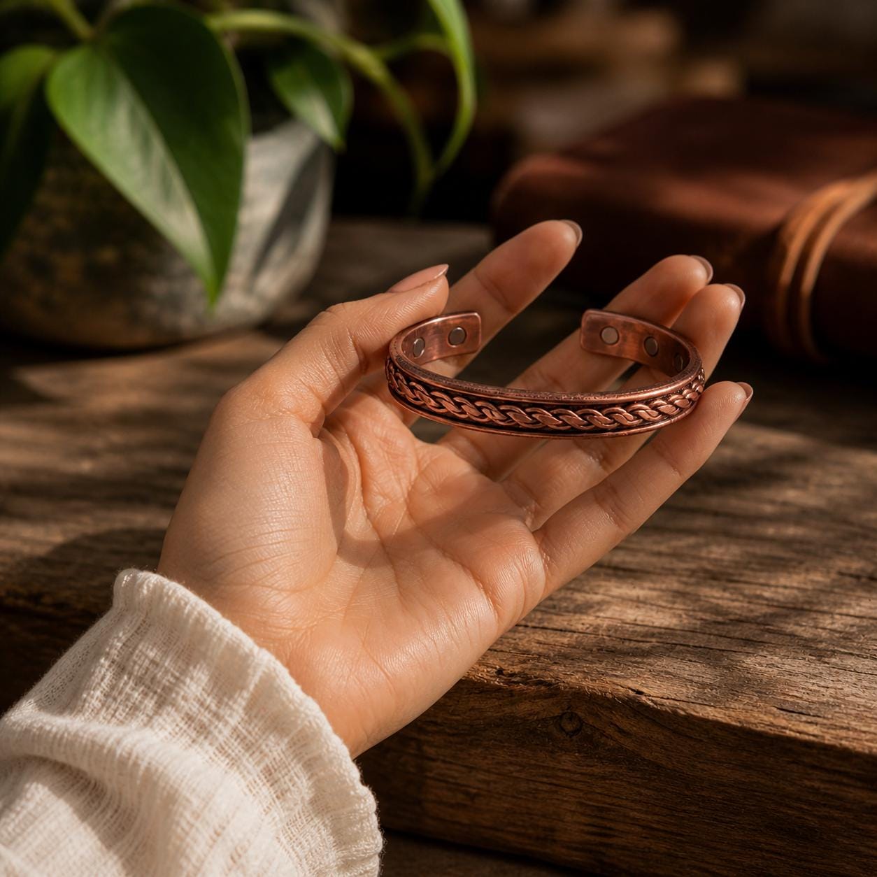 Handmade Copper Cuff Bracelet | Braided Unisex Cuff | Adjustable Rustic Jewelry for Men Women