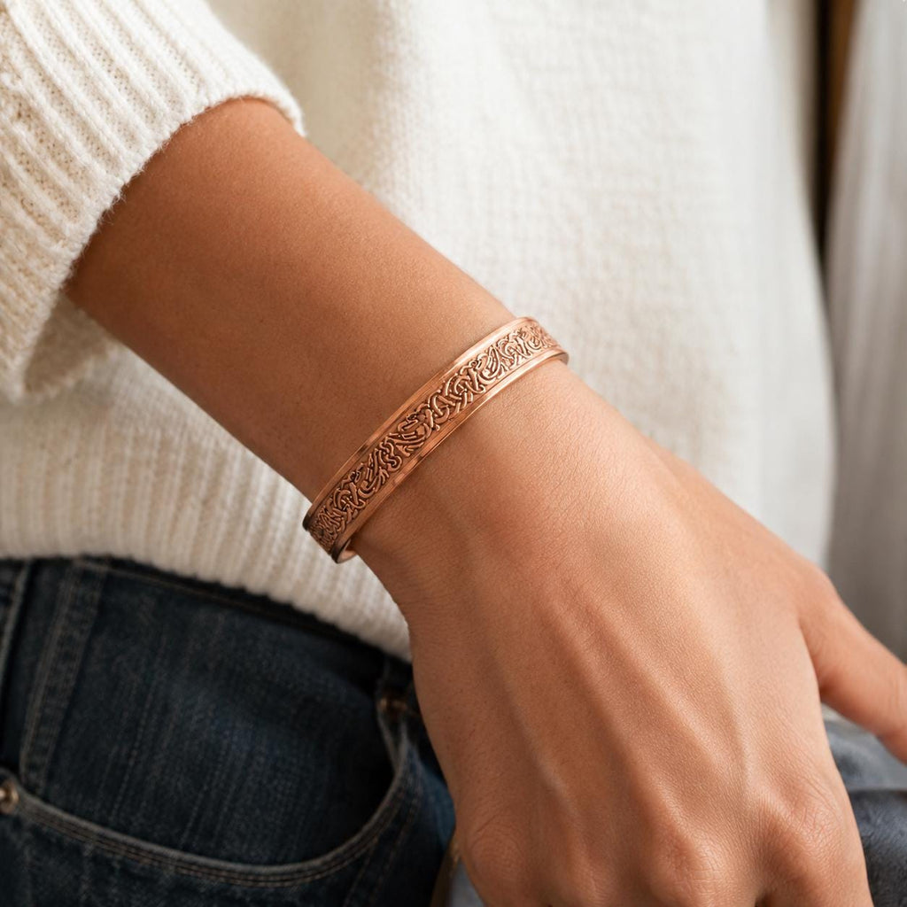Handmade Copper Bracelet for Her | Engraved Celtic Design Cuff | Adjustable Copper Bangle