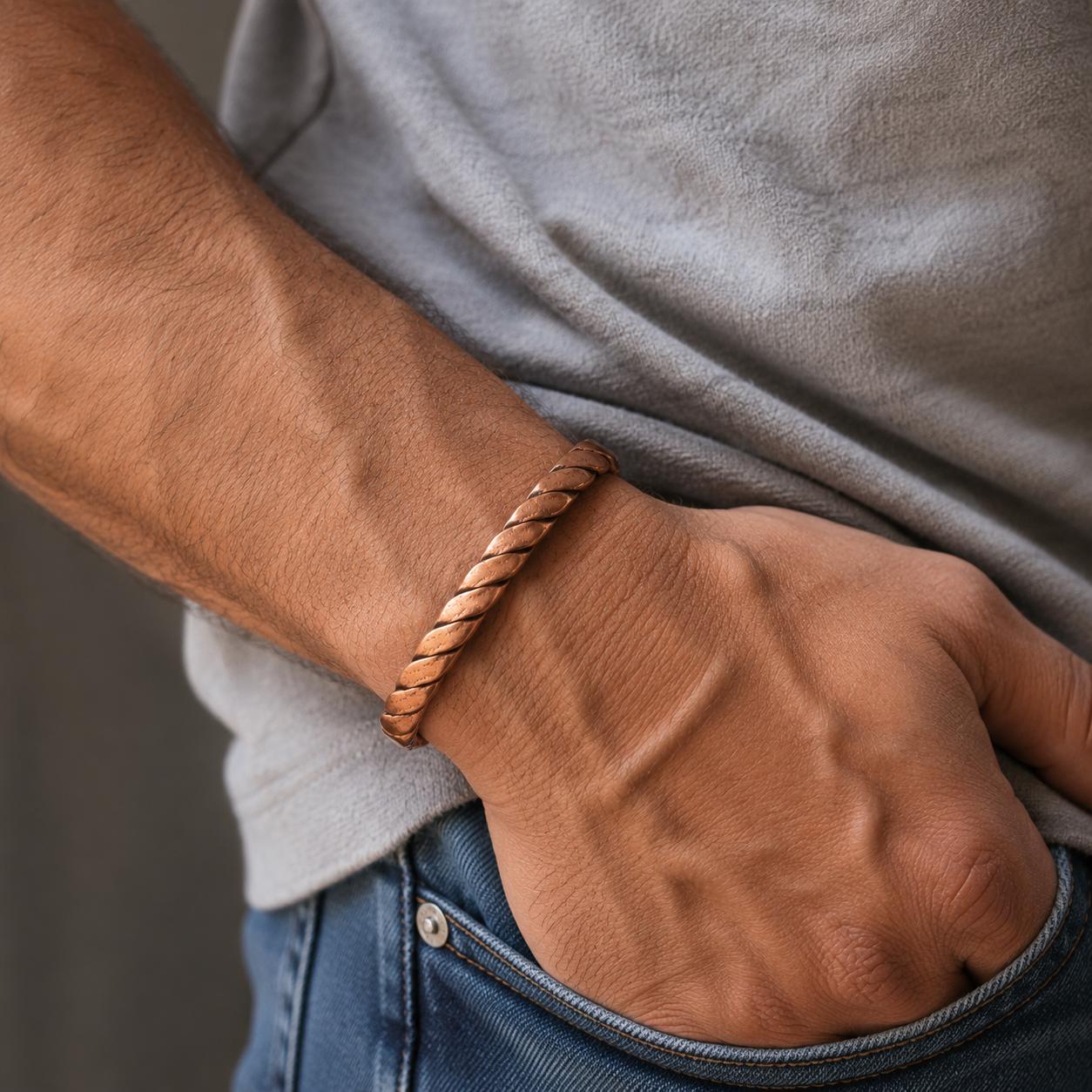 Handmade Twisted Copper Cuff Bracelet – Rustic Rope Design, Adjustable Fit Unixes Cuff