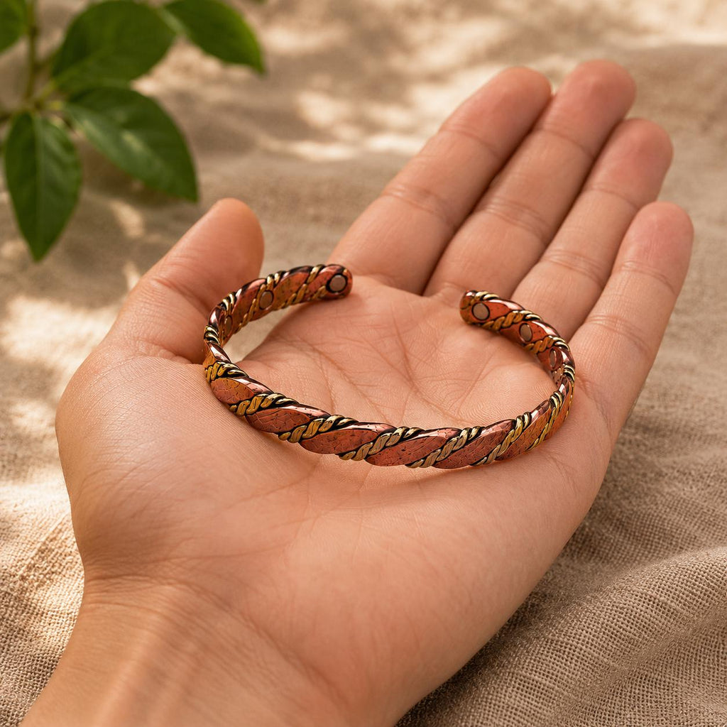 Handmade Twisted Copper Cuff Bracelet, Boho Minimalist Unisex Cuff